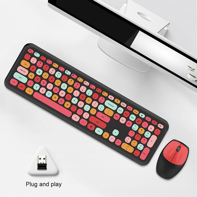 Wireless Silent Keyboard and Mouse Set Round