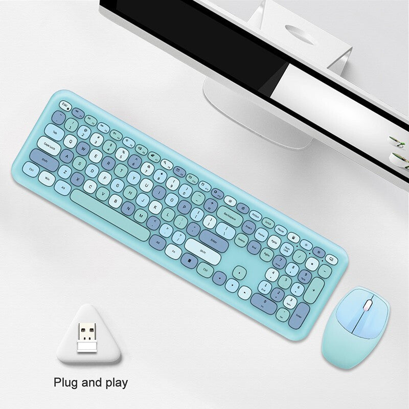 Wireless Silent Keyboard and Mouse Set Round