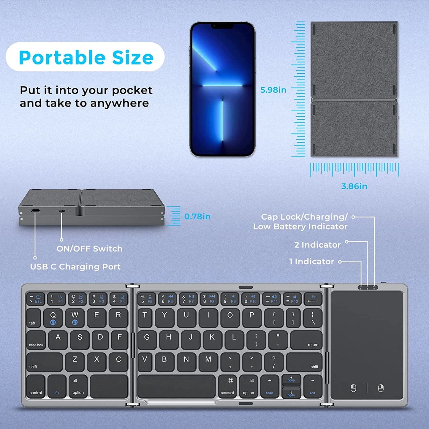 NEW Foldable Wireless Bluetooth Keyboard  With Touchpad